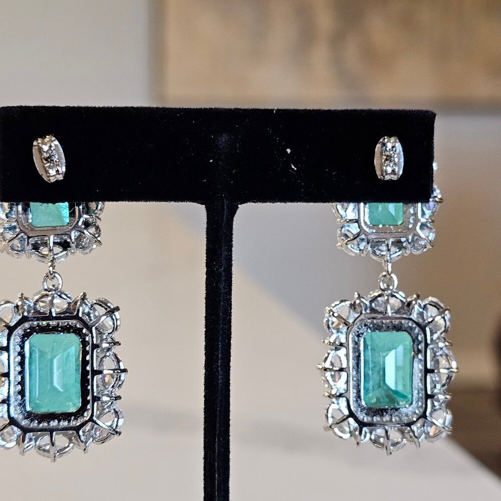 Paraiba Tourmaline Emerald Earrings - Picture 5 of 8